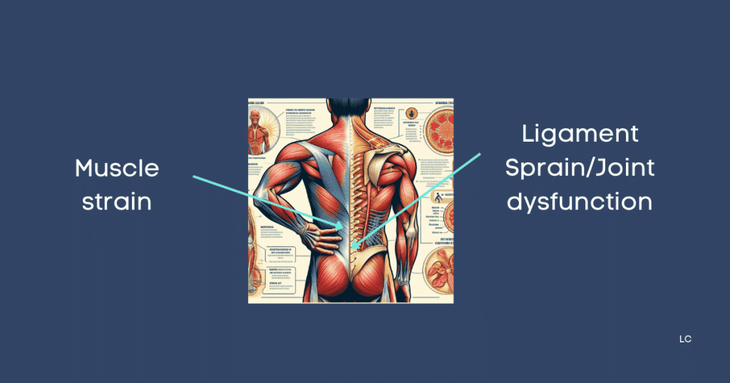 Illustration for muscle strain, ligament sprain, and joint dysfunction