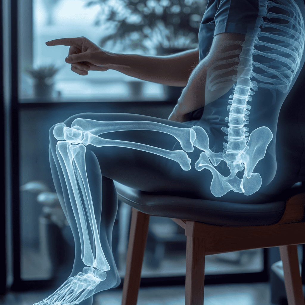 Sitting with Crossed leg on a chair to show anterior pelvic tilt