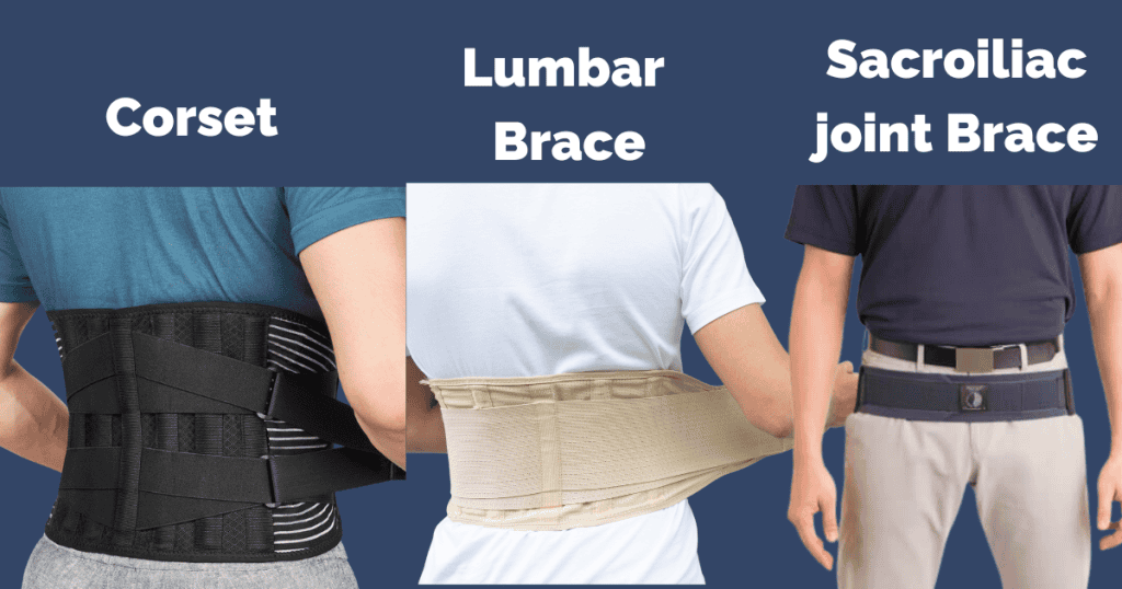 Different Types of Back Braces for back pain - Corset, Lumbar braces, and sacroiliac joint Brace